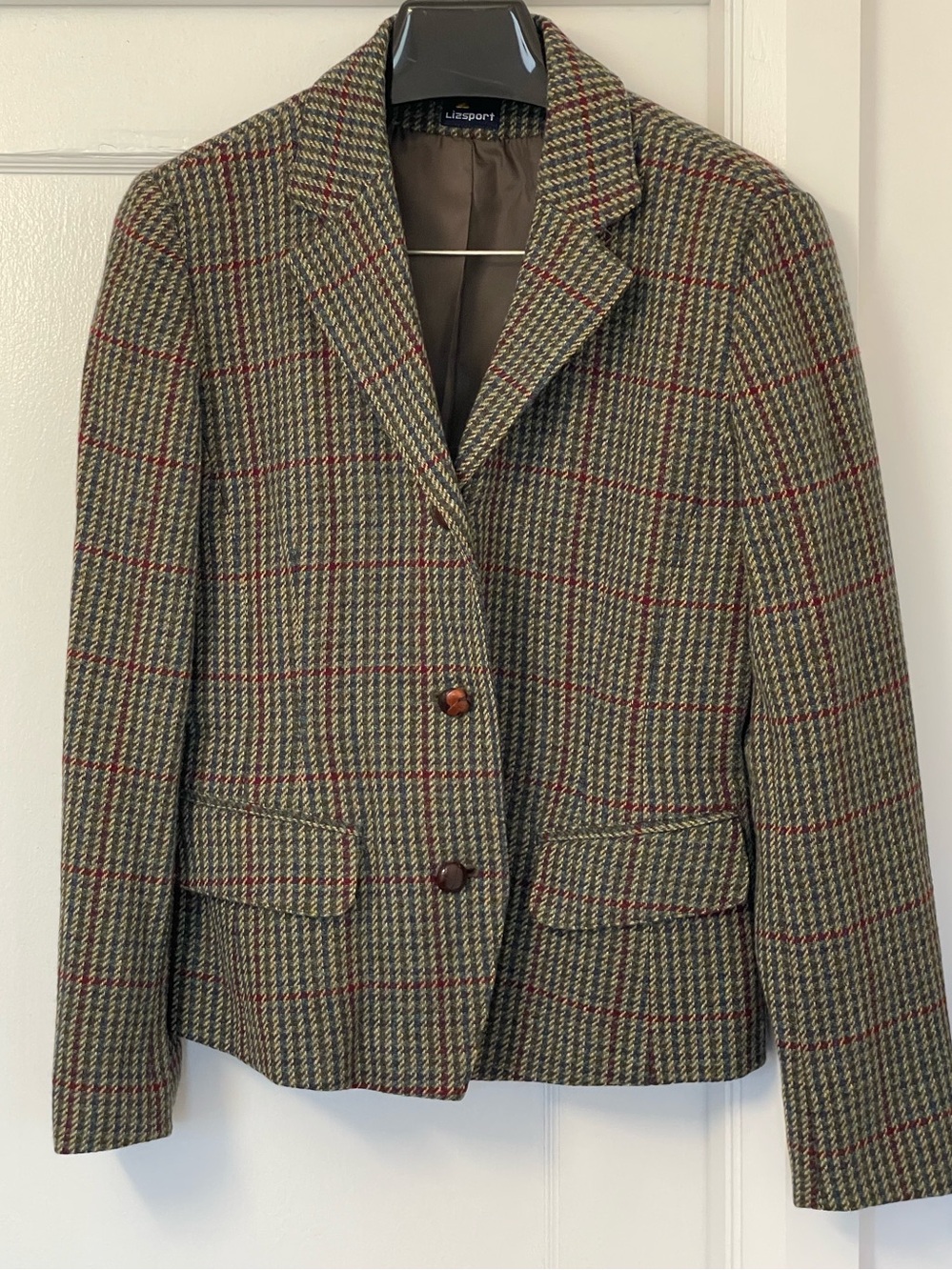 Women's Green Plaid Wool Blend Blazer Jacket